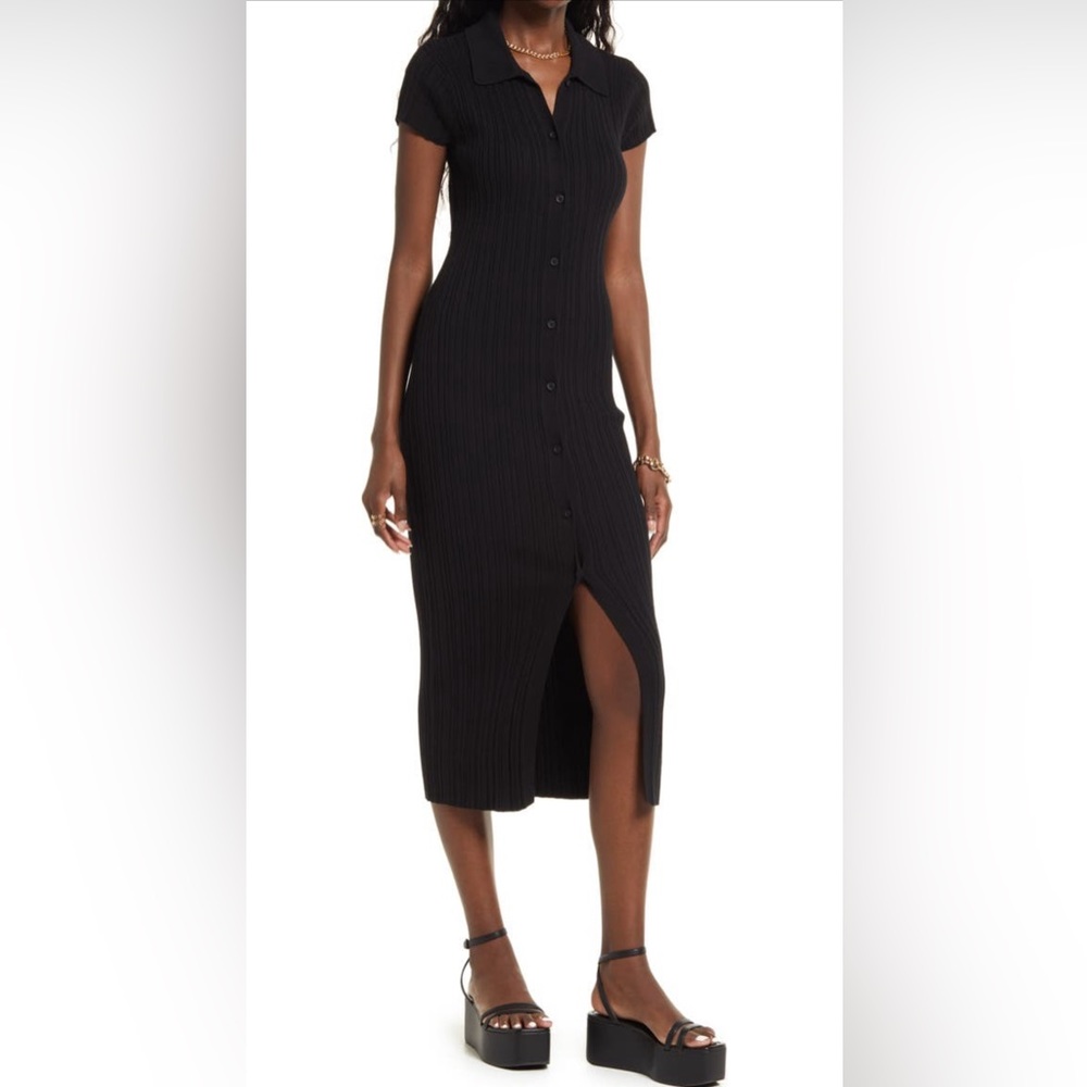 Open Edit button Front Ribbed Midi dress
